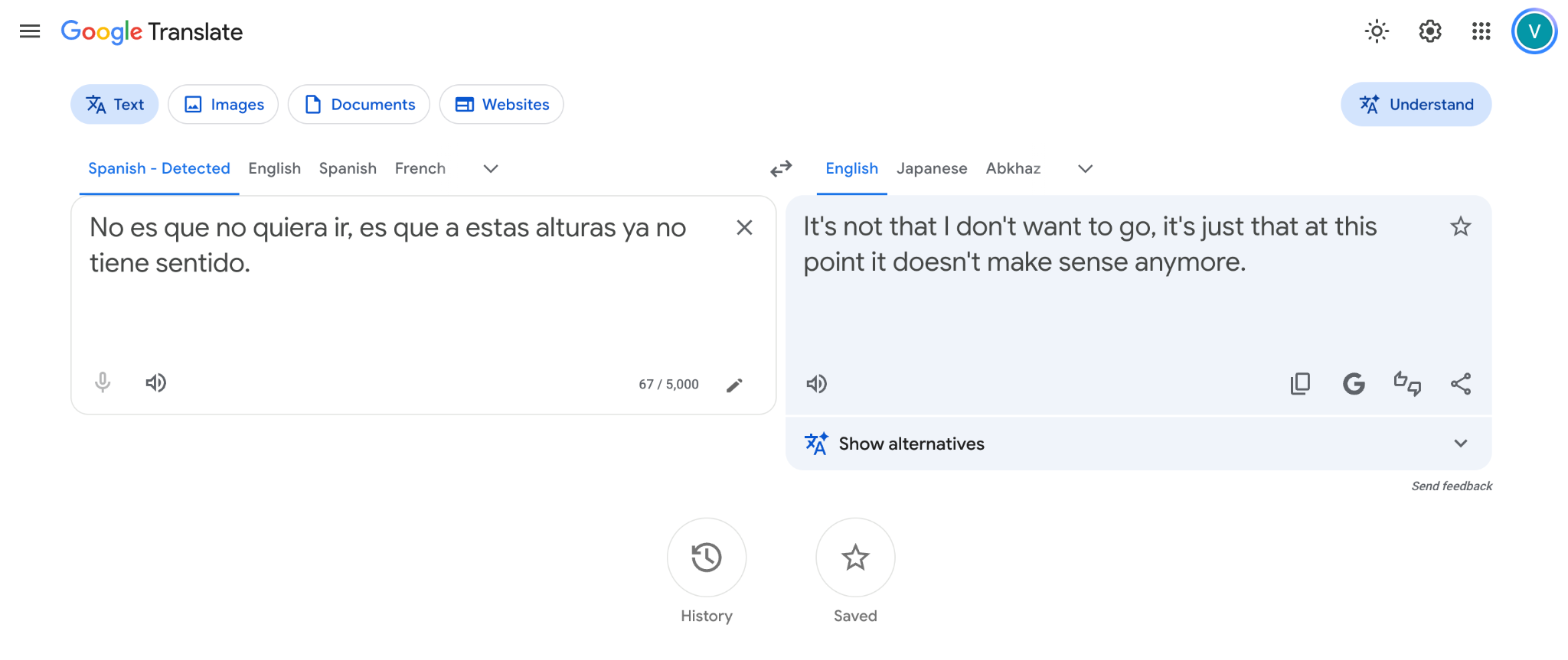 google translate Spanish to English Negation Translation