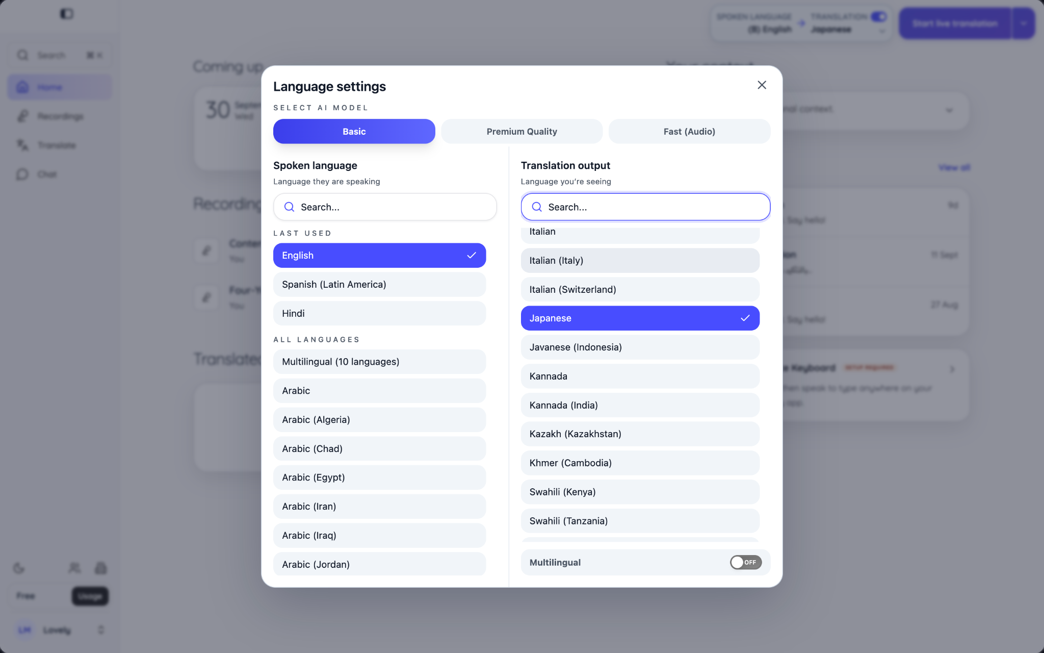 choose languages in jotme