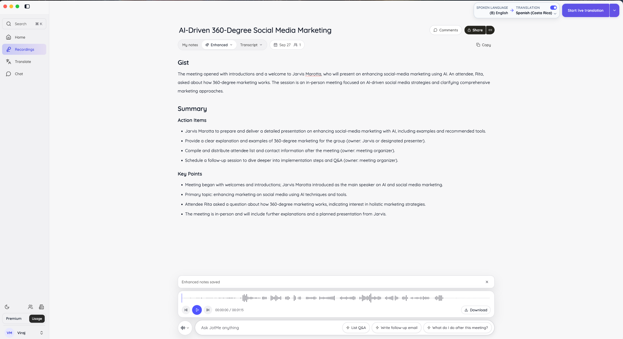 jotme ai meeting notes