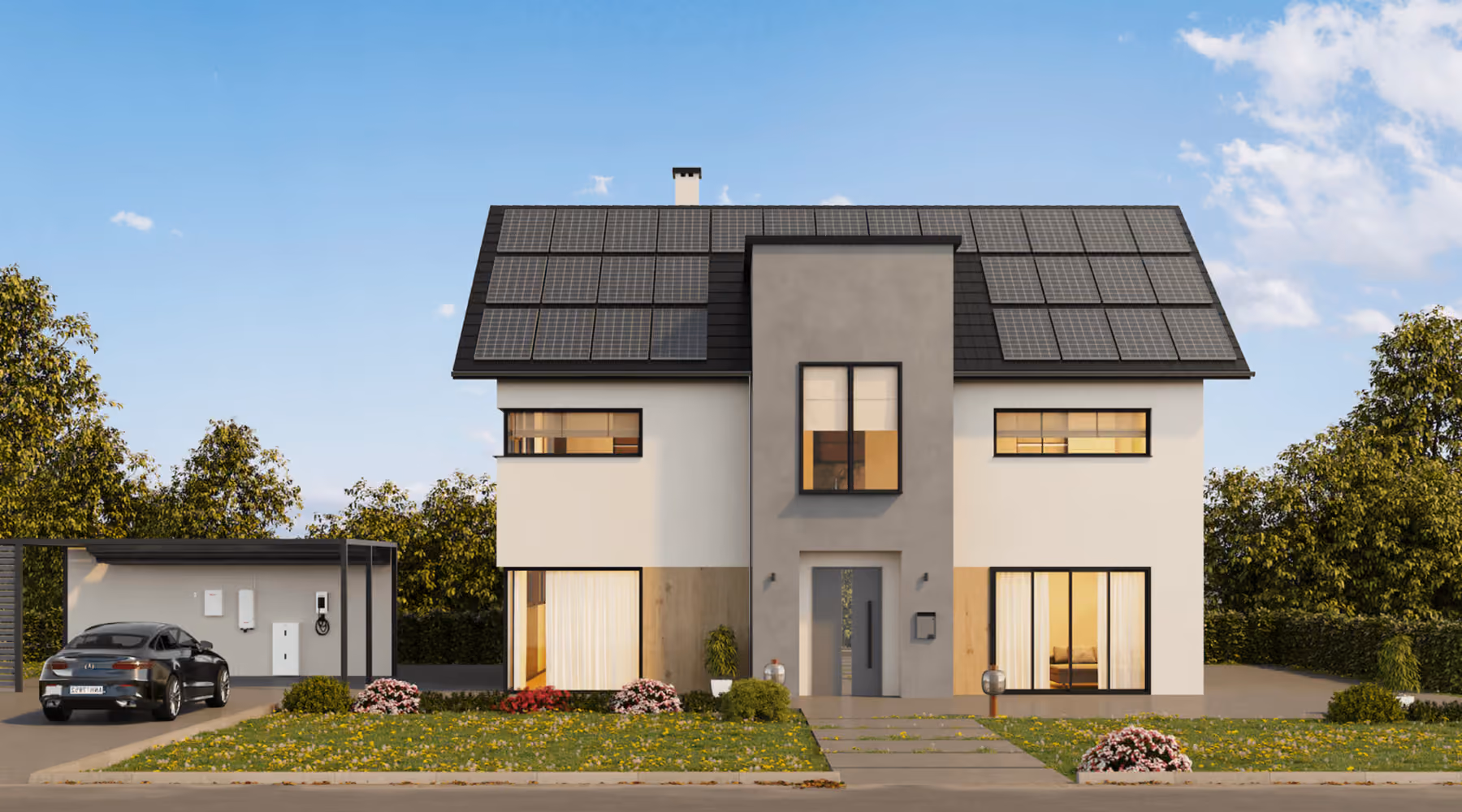 Moderne woning met zonnepanelen en compleet SolarEdge Home energiesysteem