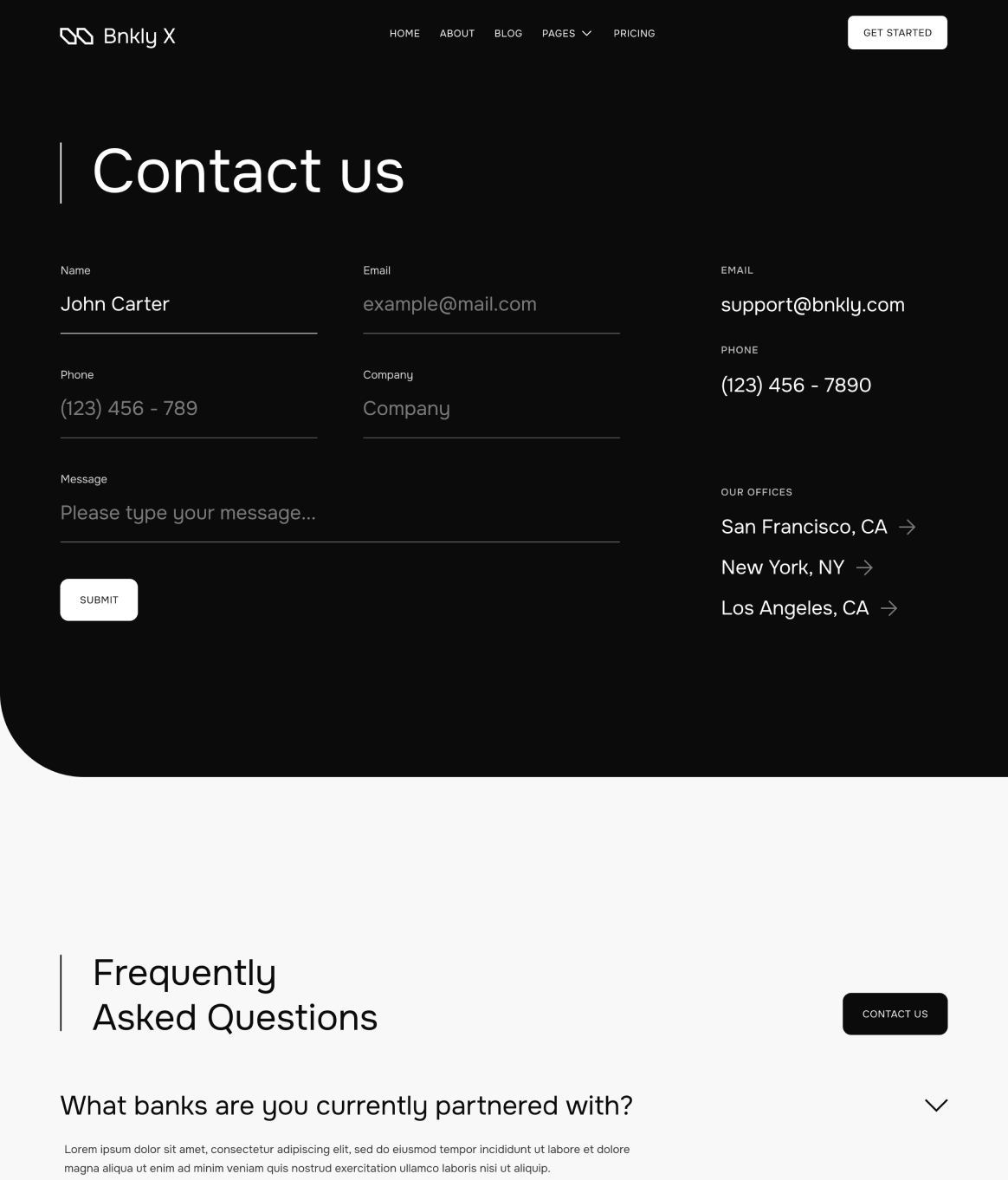 Contact V1 - Bnkly X Webflow Template
