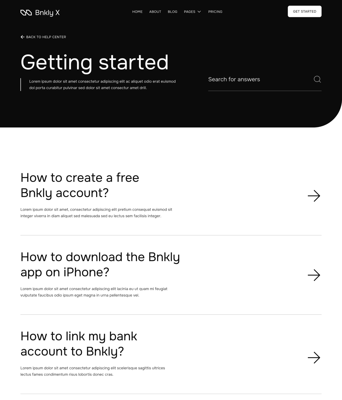 Help Center Category - Bnkly X Webflow Template