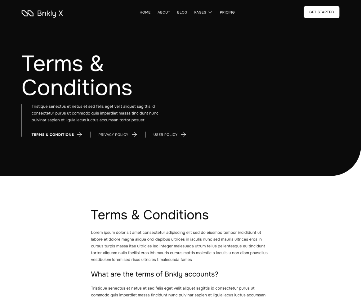 Terms And Conditions - Bnkly X Webflow Template