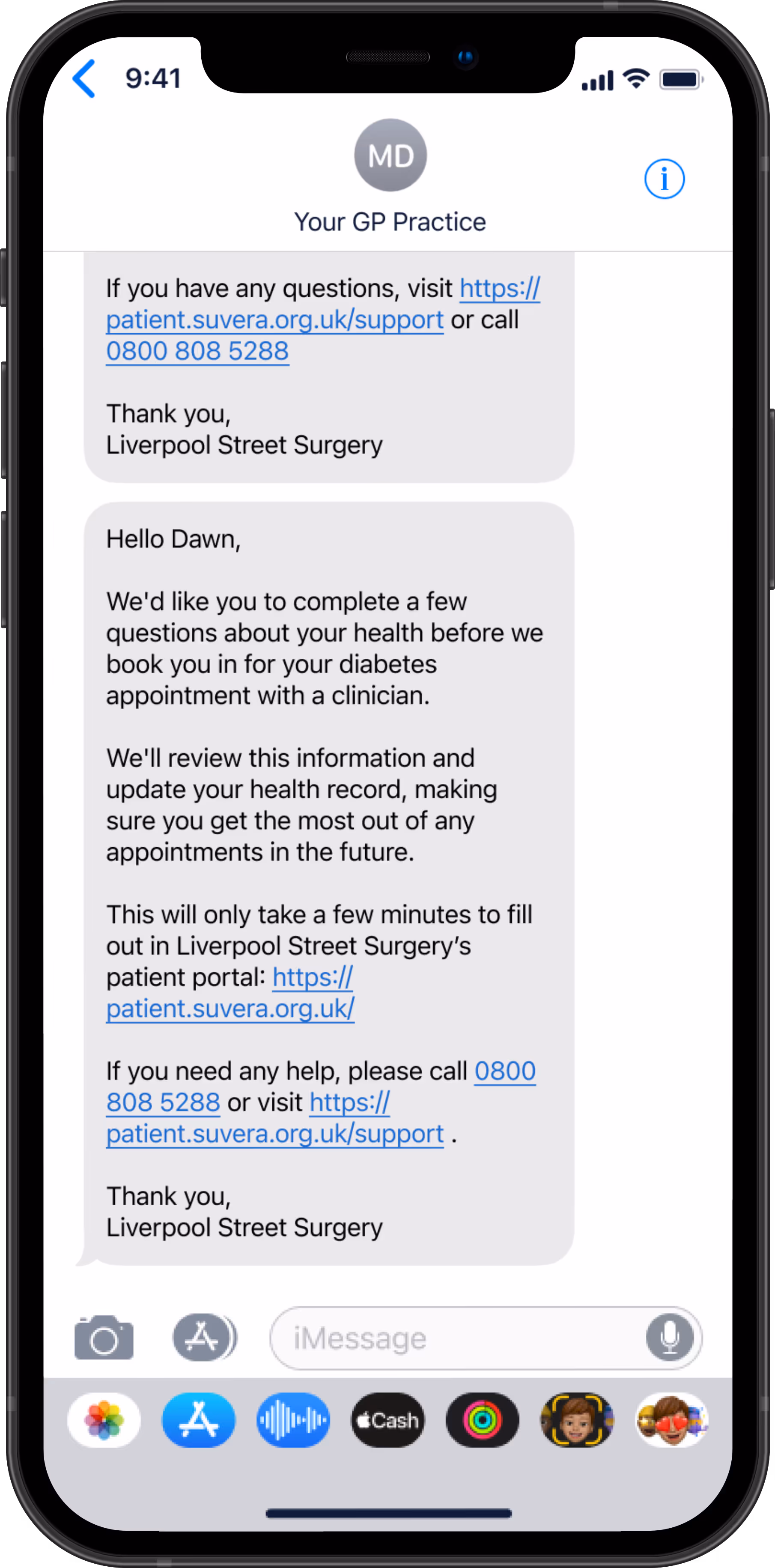 Phone with invitation message to the Suvera Webapp