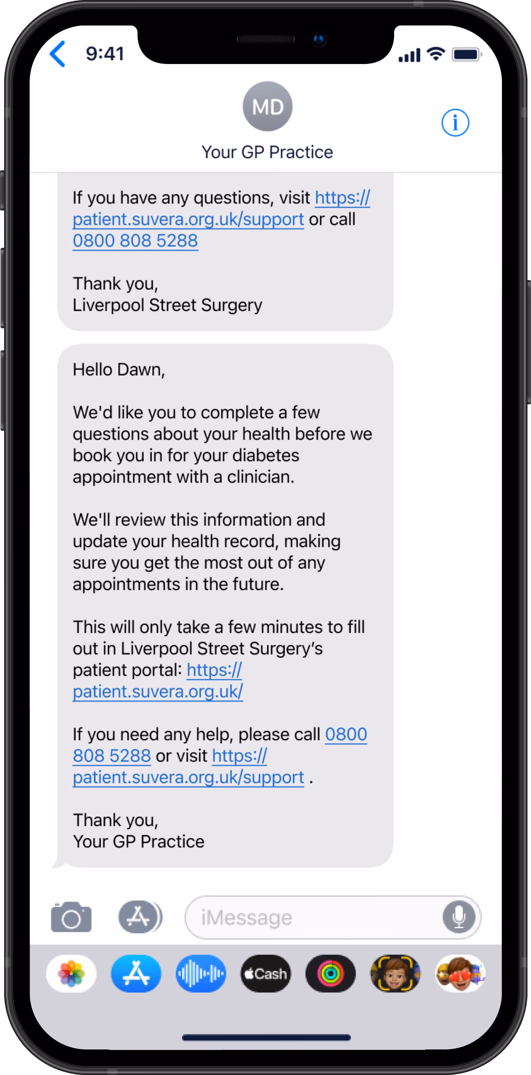 Phone showing the invitation message to Suvera