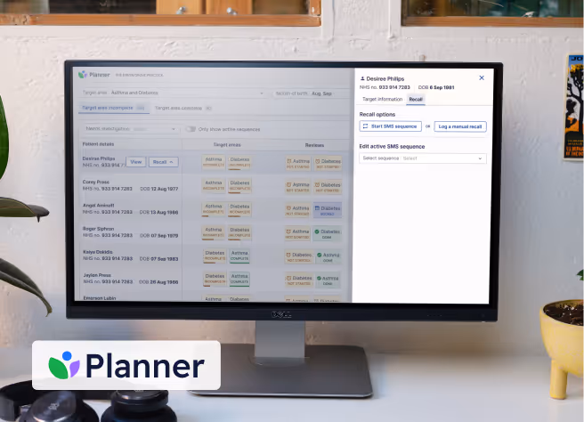 Planner screen on desktop computer