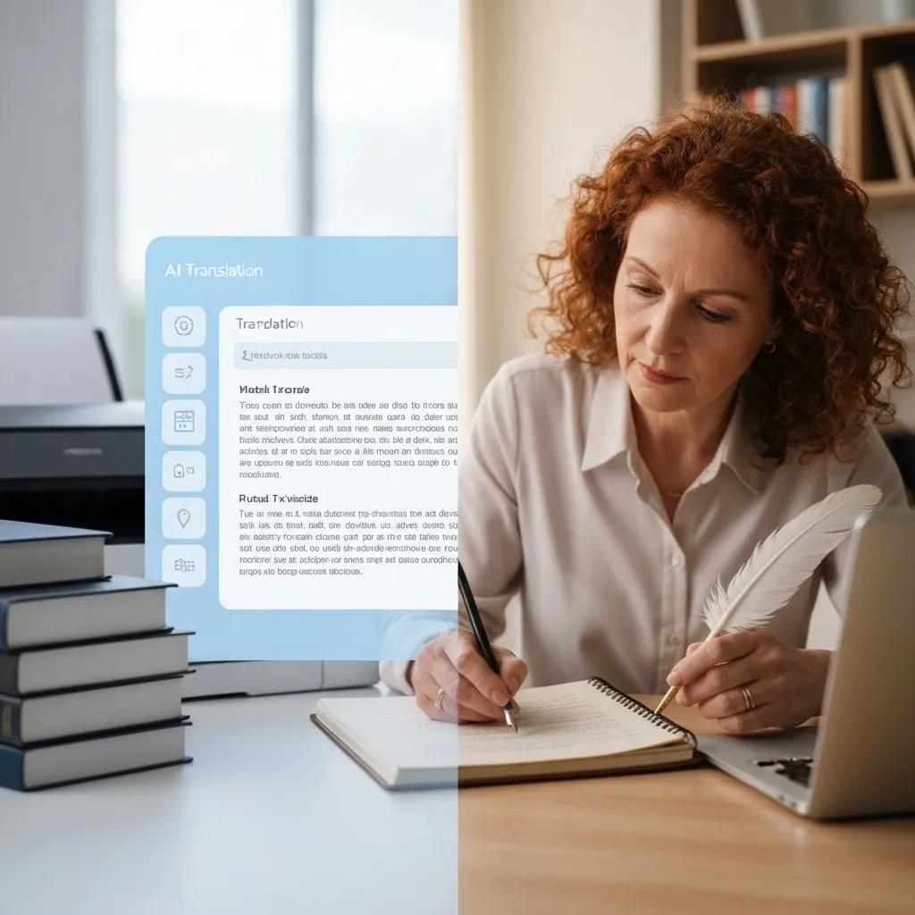 Illustration of hybrid translation combining AI and human expertise