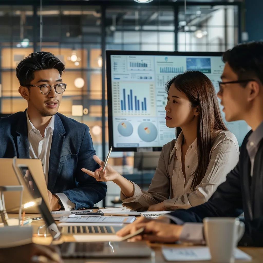 A business team strategically analyzing the substantial return on investment from multilingual eLearning localization.