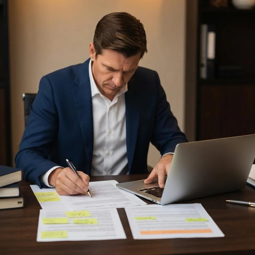 Professional translator conducting thorough quality assurance checks on technical documentation