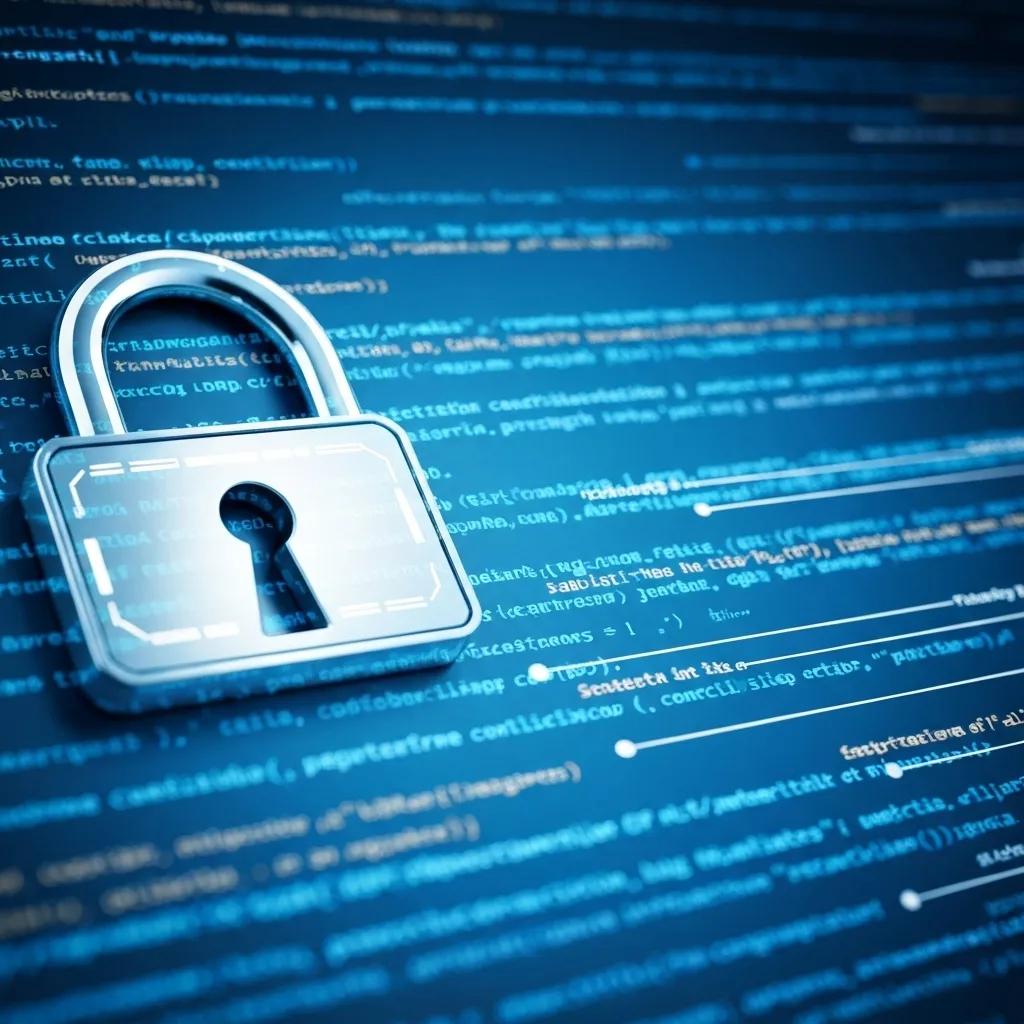 Digital lock symbolizing data privacy risks in AI translation with blurred code background