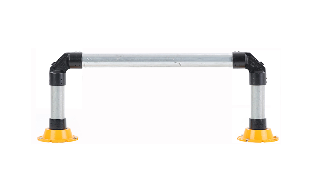 Guardrail can be installed to secure pedestrian walkways and provide protection from a vehicle impact.