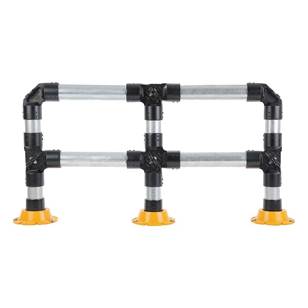 Guardrail can be installed to secure pedestrian walkways and provide protection from a vehicle impact.