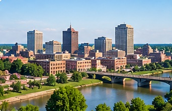 Riverfront downtown of a mid-size secondary metro