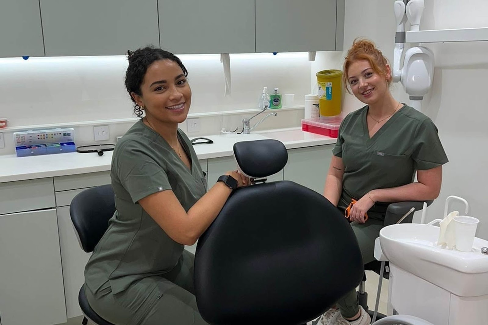 Dental team at Feel Good Dental Croydon cosmetic dentistry clinic preparing treatment room for composite bonding patients