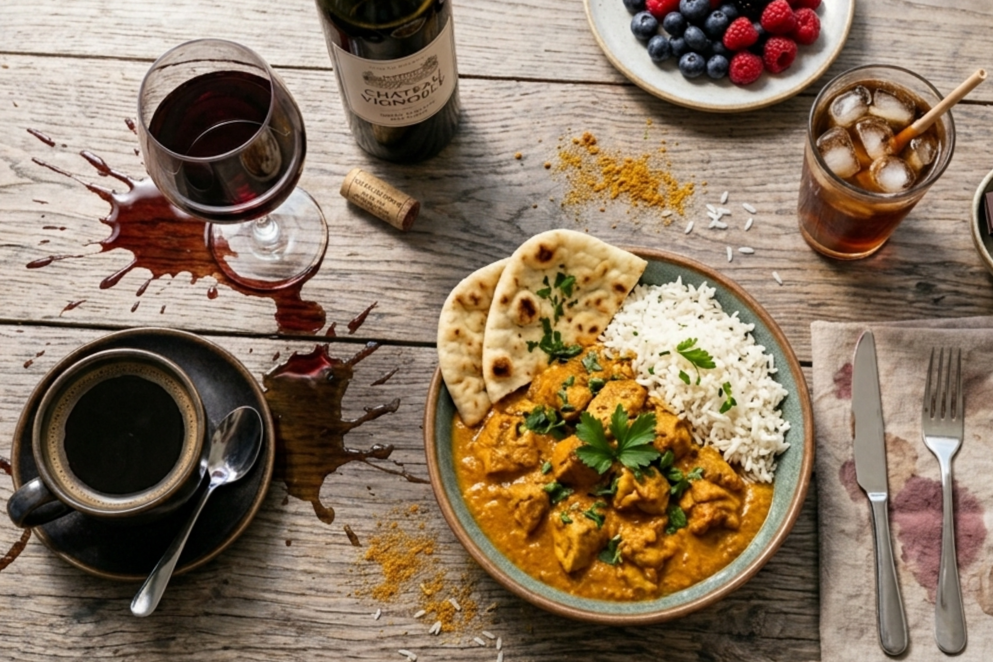 Foods and drinks including coffee, curry and red wine which commonly cause tooth staining and discolouration
