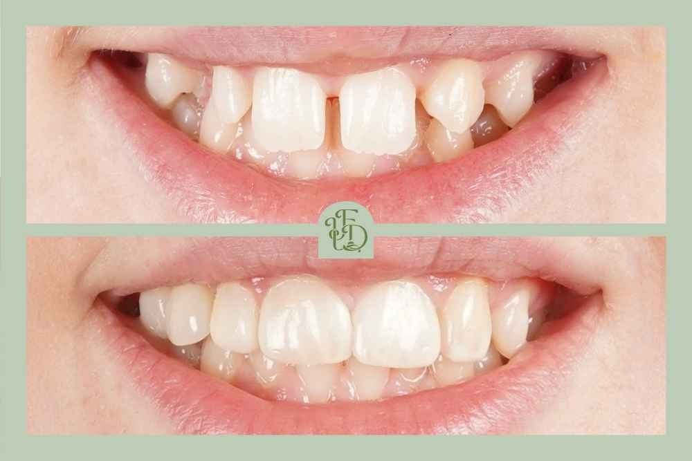 Before and after natural smile transformation with cosmetic dentistry at Foxley Lane Dental