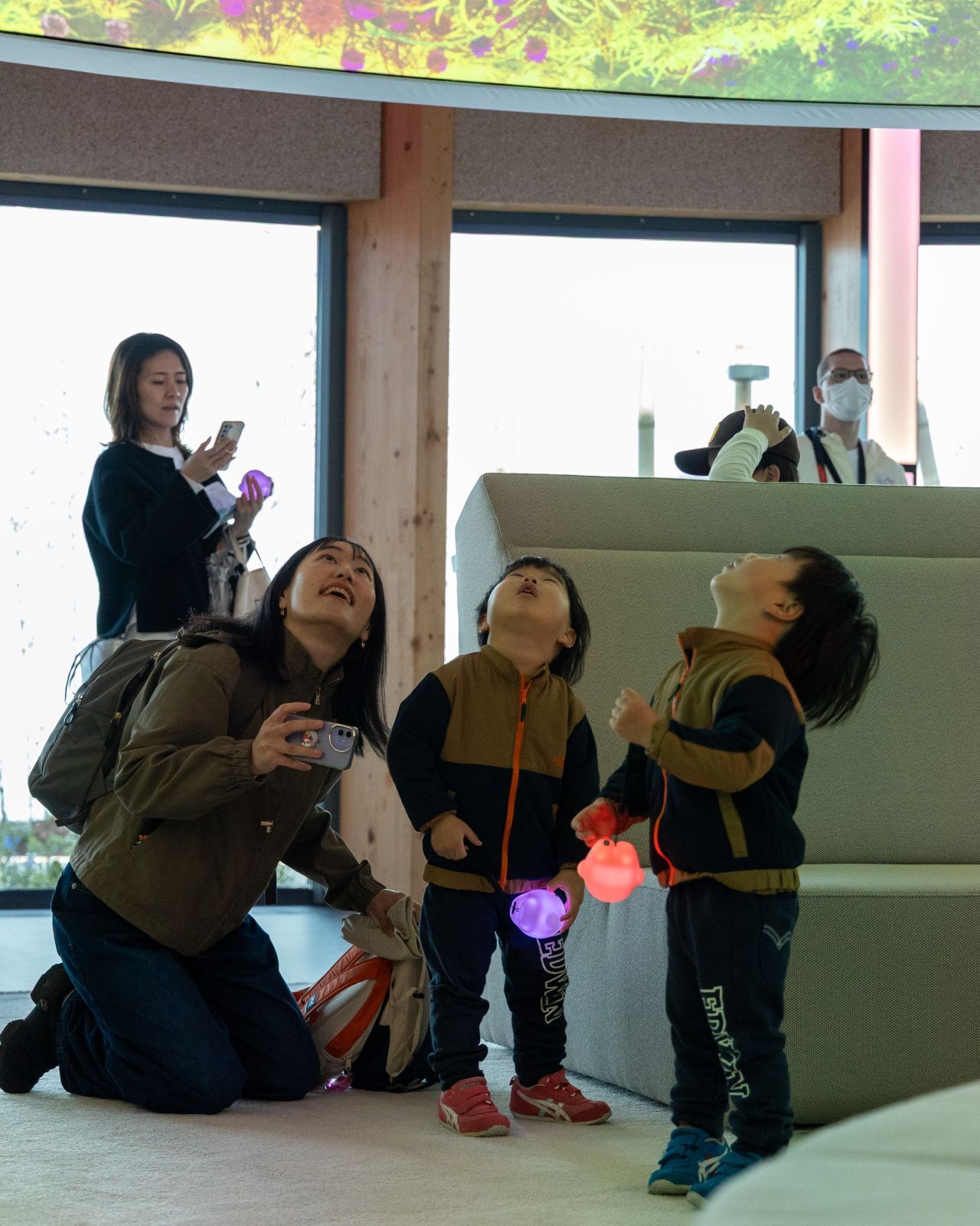 Circular devices arranged for deployment, created by Futurewave in collaboration with facts and fiction for the pavilion.
