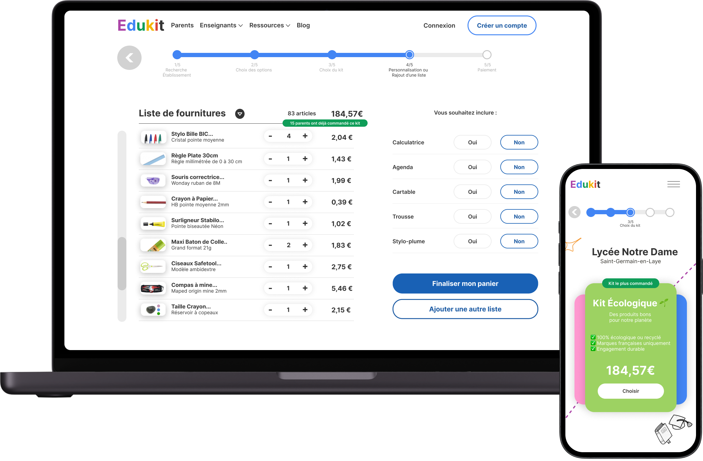 Etape 4 Edukit - Liste de fournitures