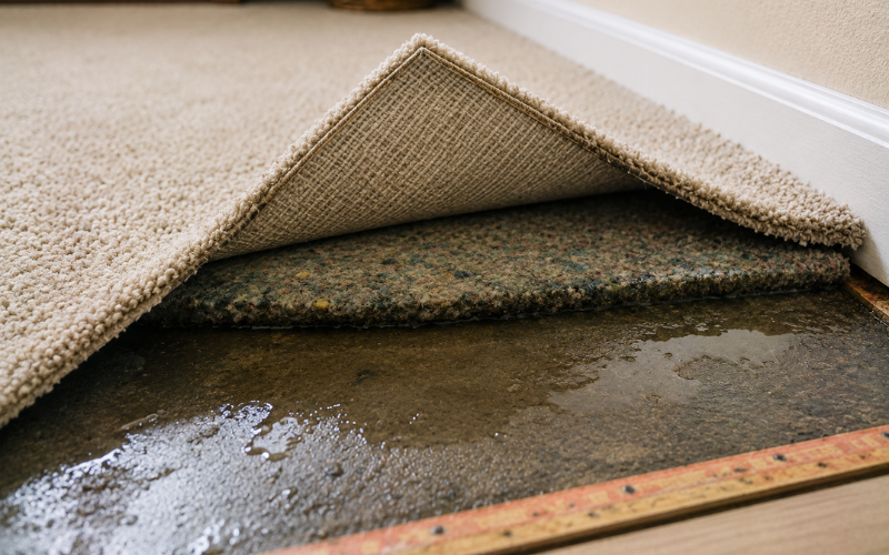 Excessive hidden moisture under carpet