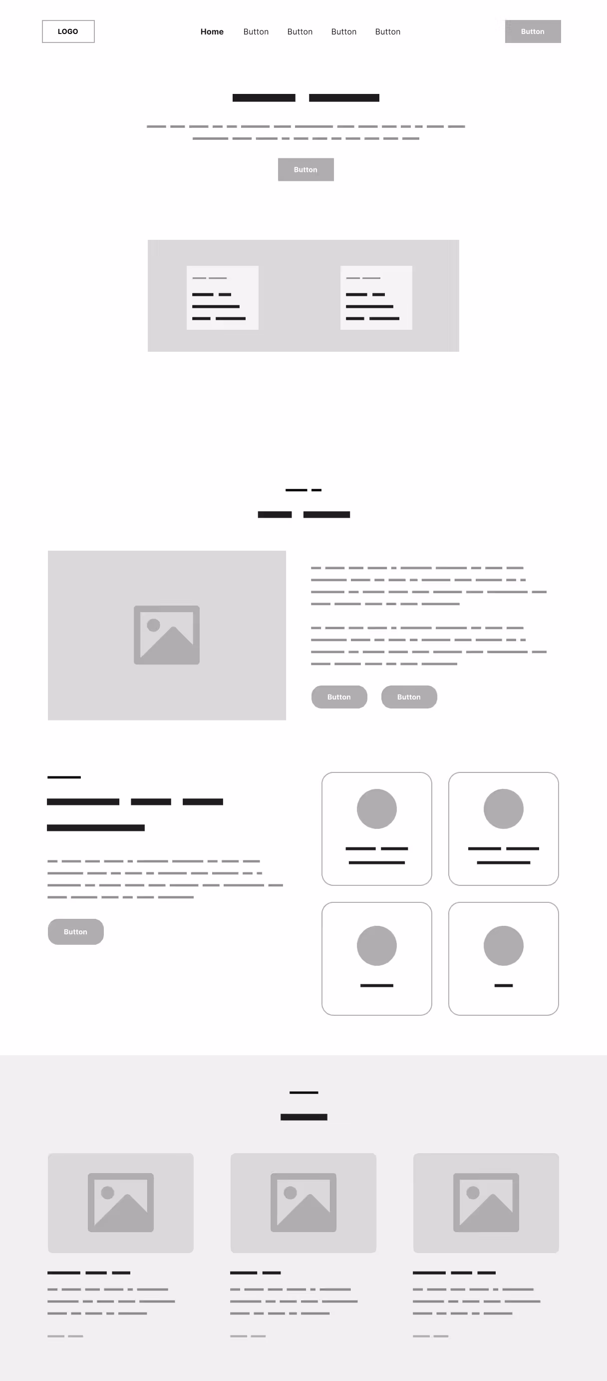A wireframe of a landing page
