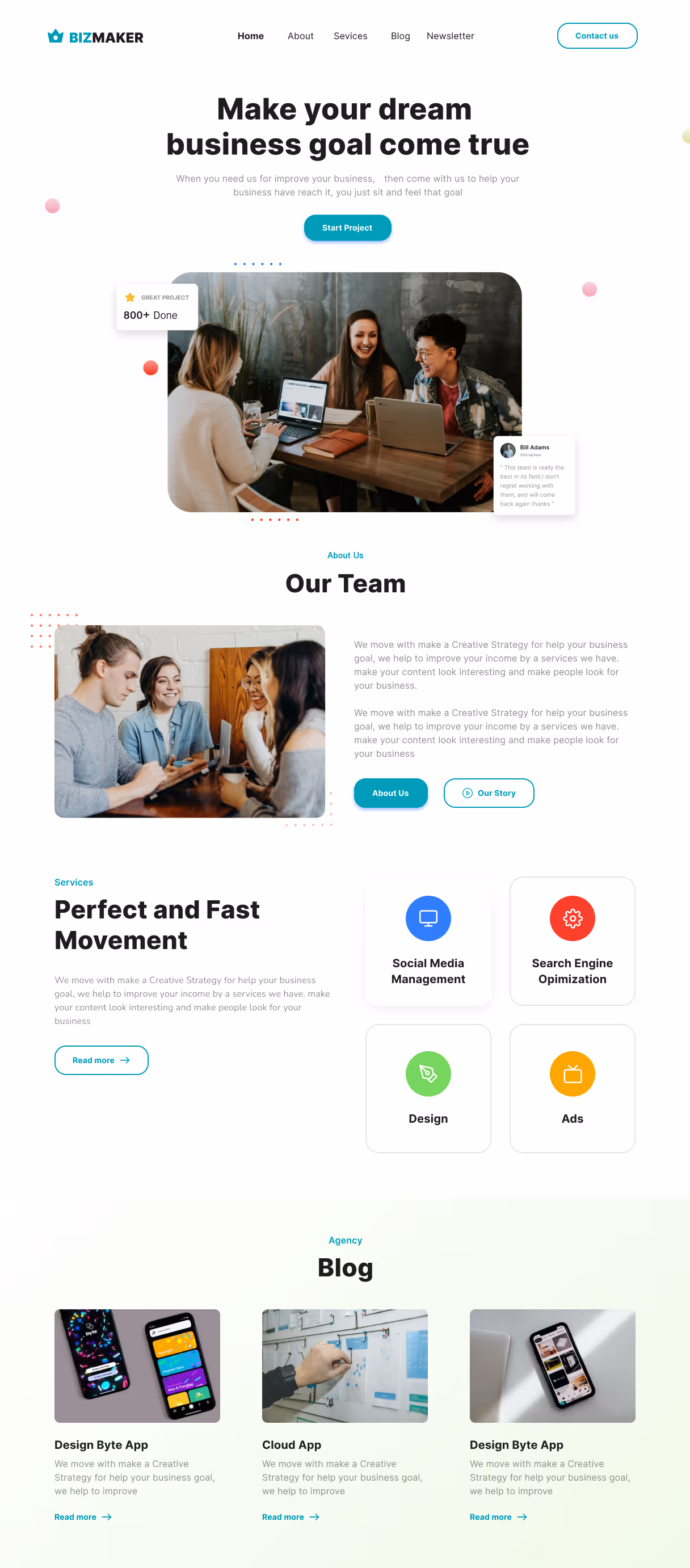 A high fidelity prototype of a landing page
