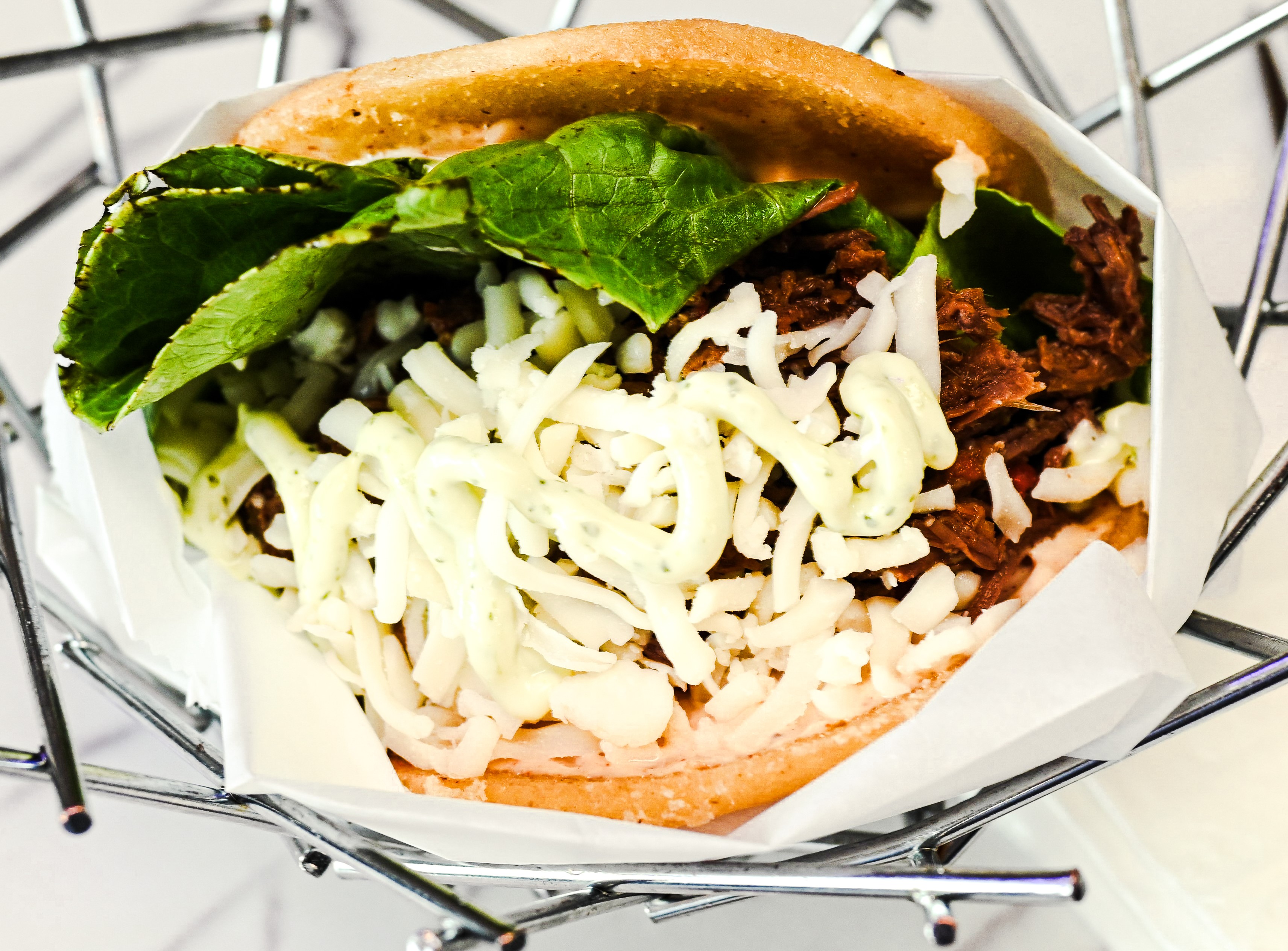 Halal steak arepa at Empanadas and More in Morrisville, NC.