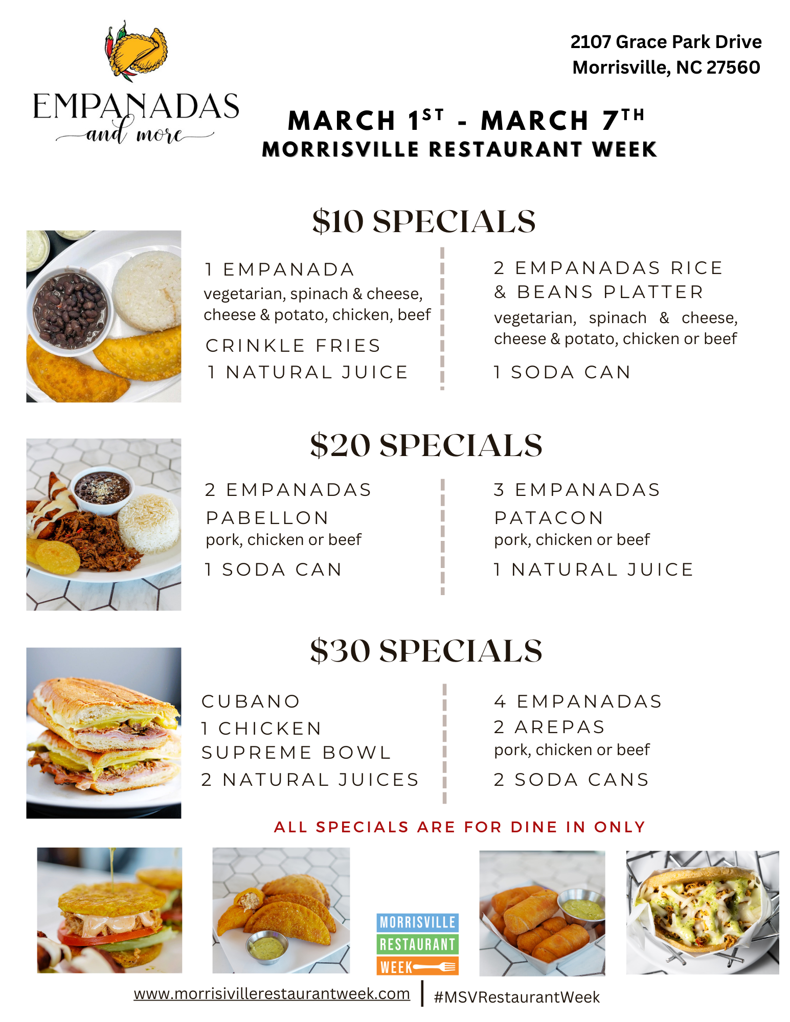 Morrisville Restaurant Week specials at Empanadas and More in Morrisville, NC.
