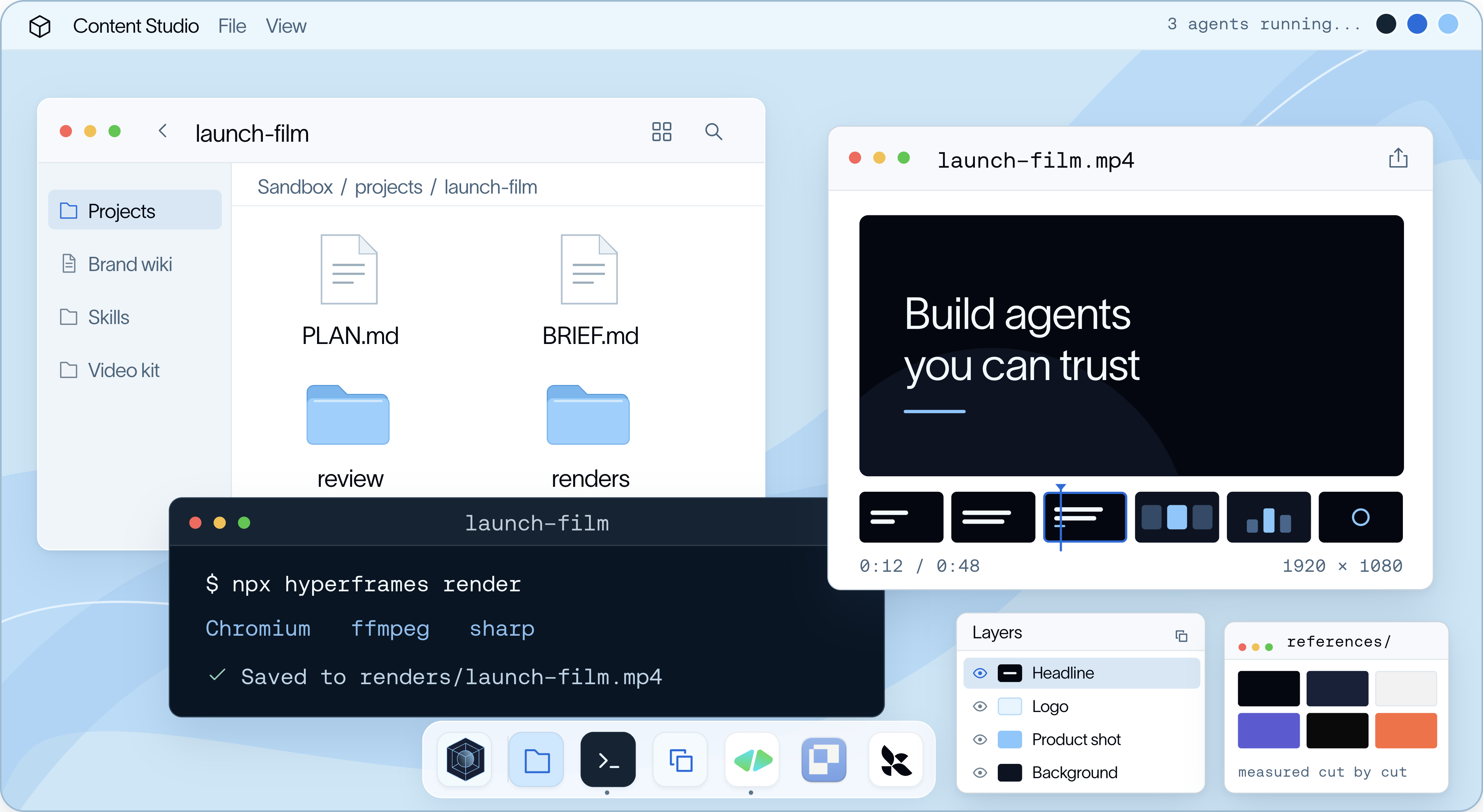 A designer's computer in a LangSmith Sandbox: app windows, files and a dock