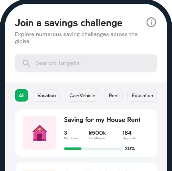 An image of a phone written "Join a savings challenge"