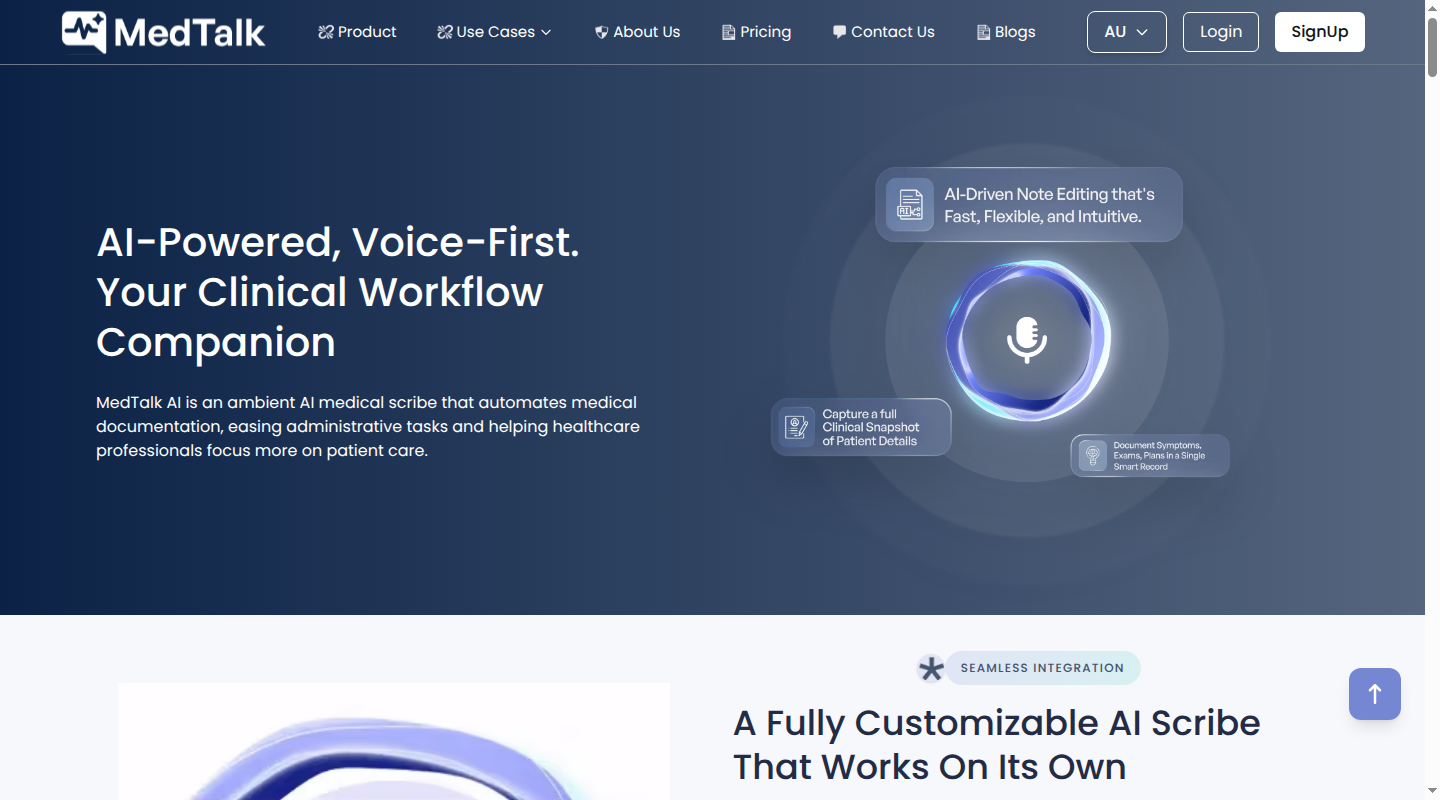 MedTalk AI medical scribe product page