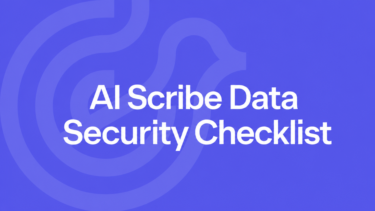AI Scribe Data Security Checklist in white text on a violet Lyrebird background