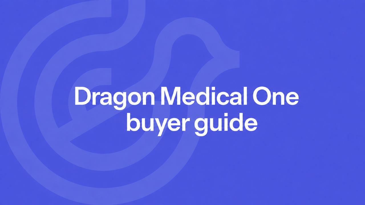 Violet Lyrebird Health graphic reading Dragon Medical One buyer guide