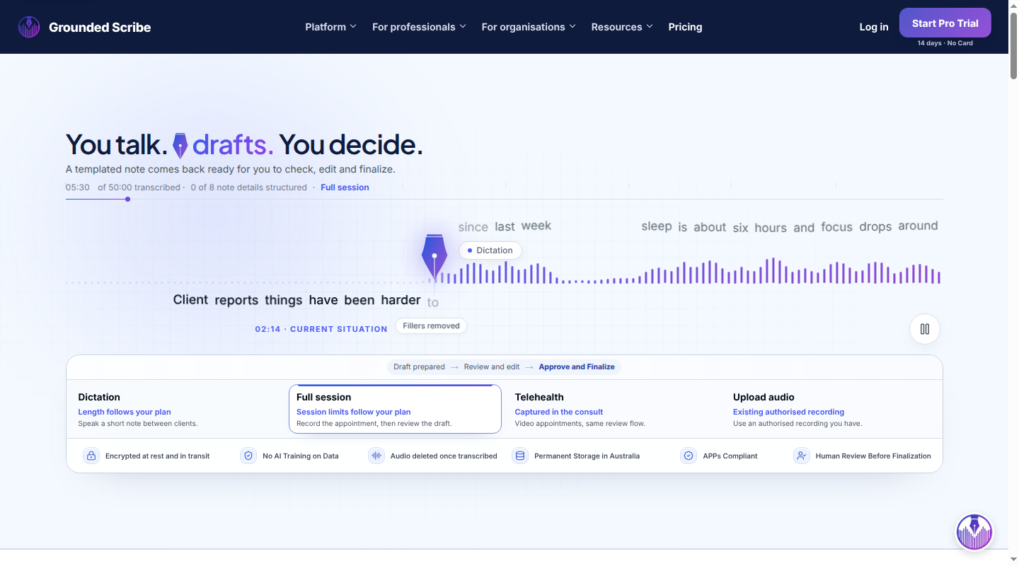 Grounded Scribe clinical documentation homepage