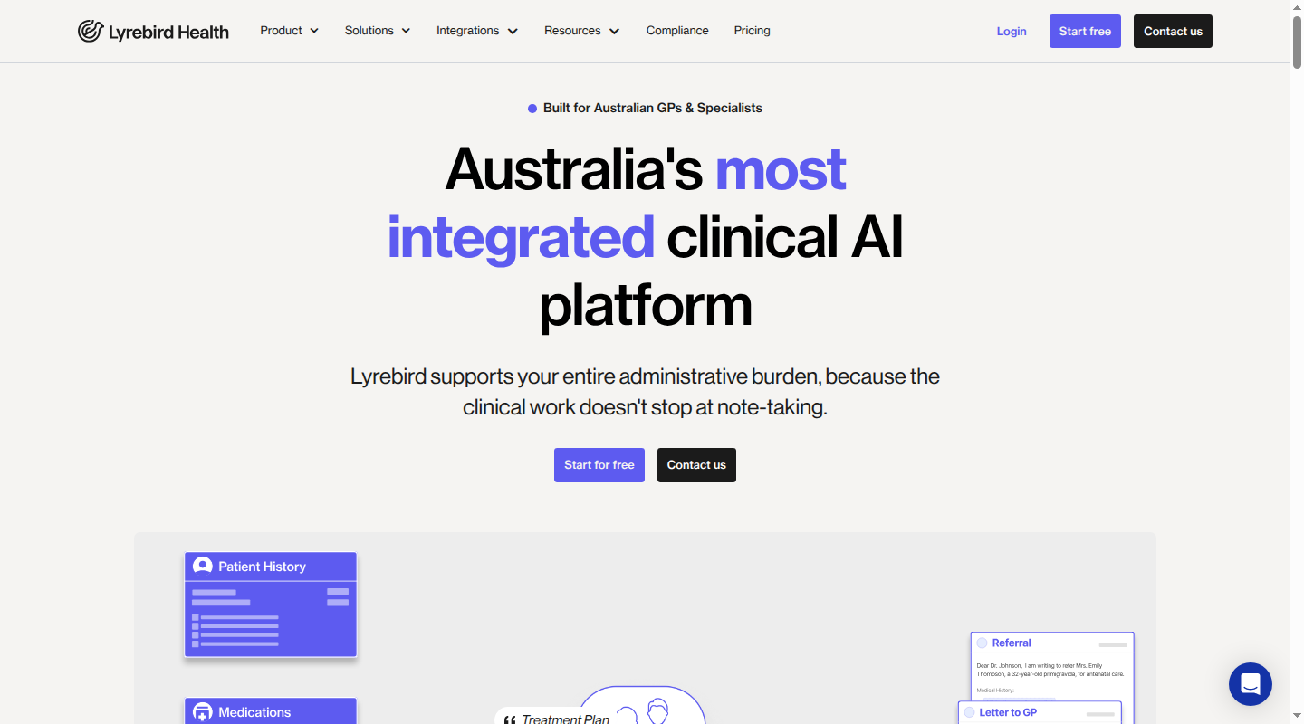 Lyrebird clinical AI platform homepage