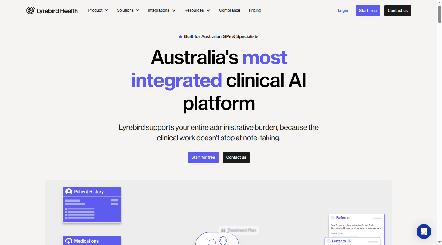 Lyrebird clinical AI platform homepage