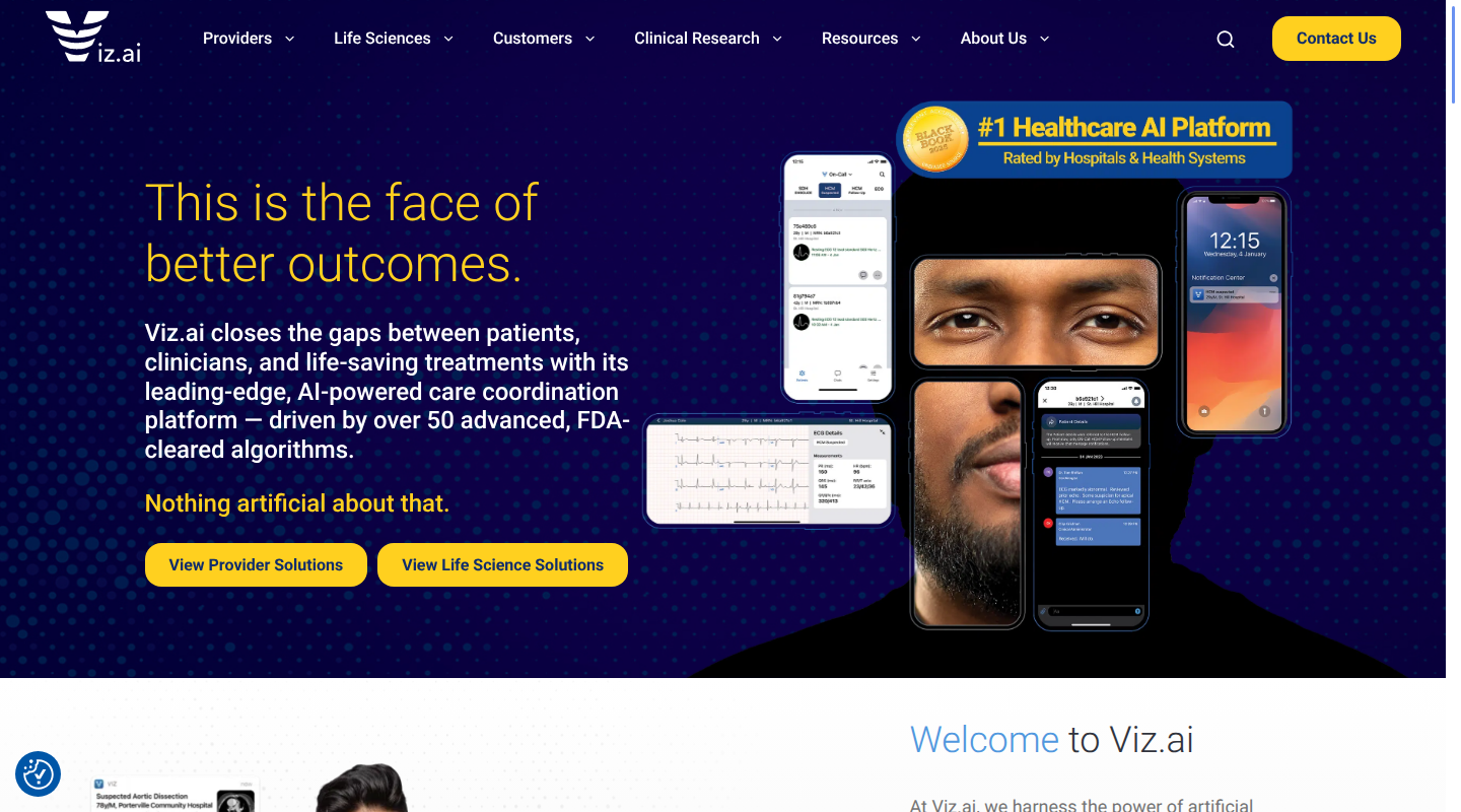 Viz AI care coordination platform homepage