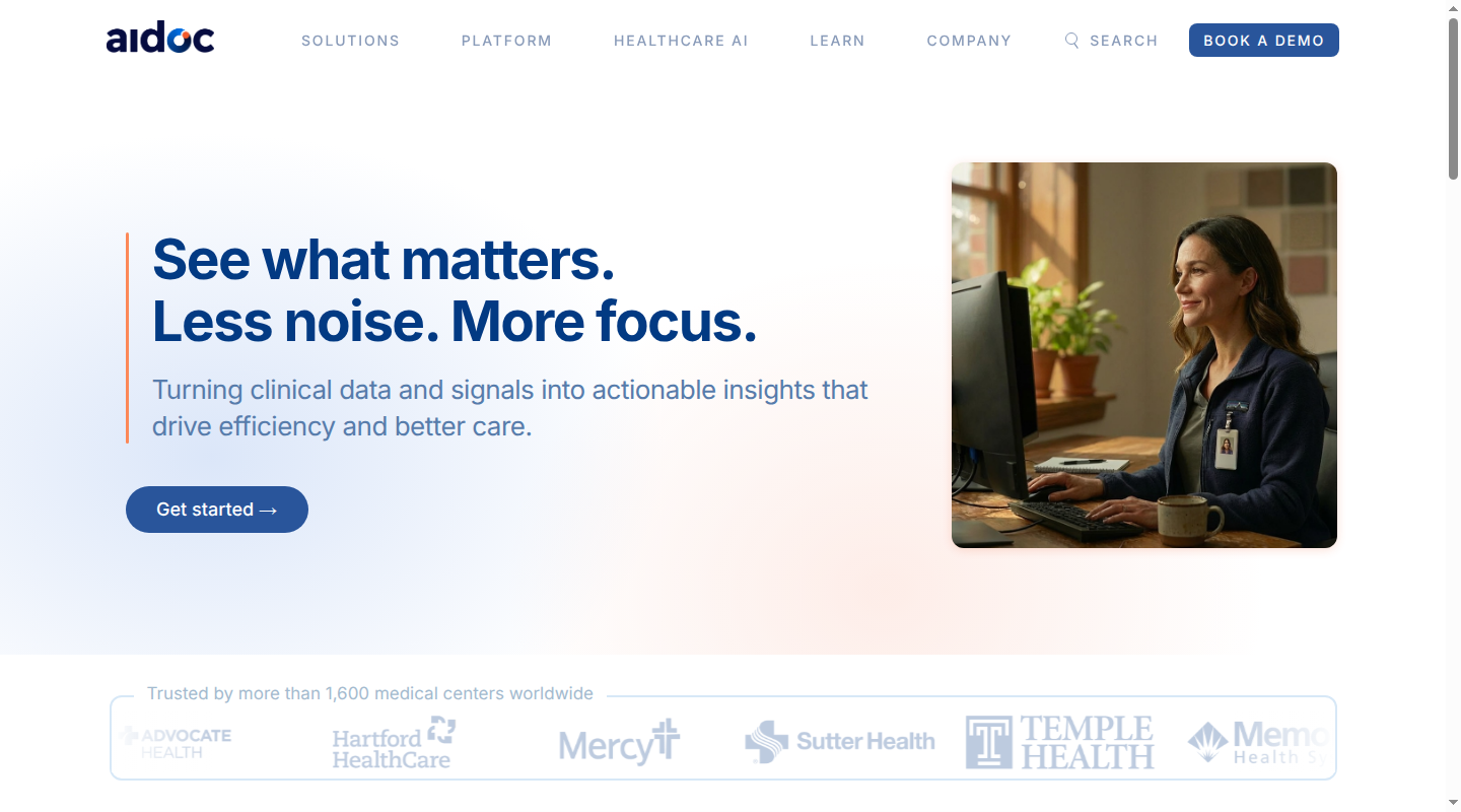 Aidoc clinical AI platform homepage
