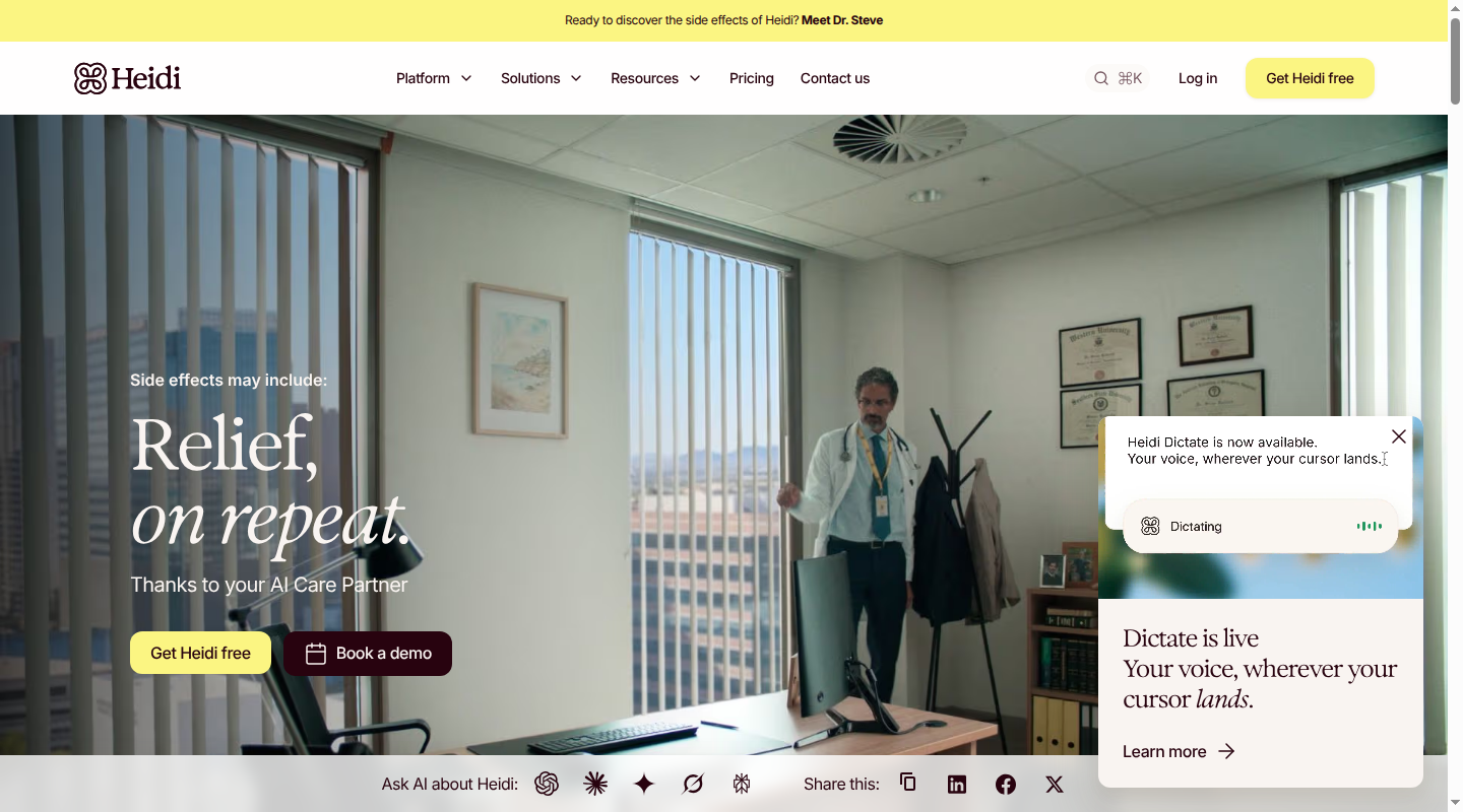 Heidi clinical AI platform homepage