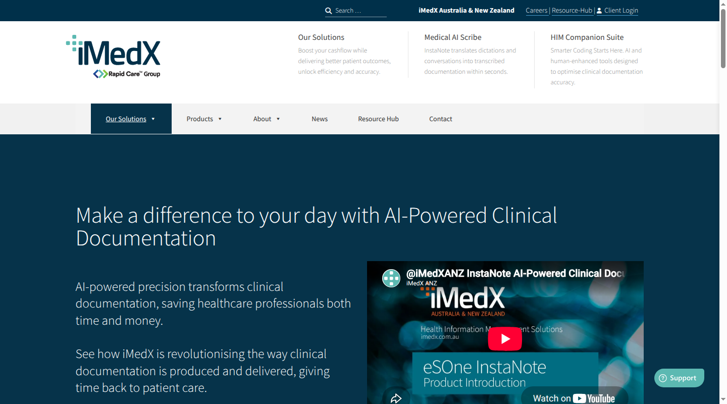 iMedX AI-assisted clinical documentation page