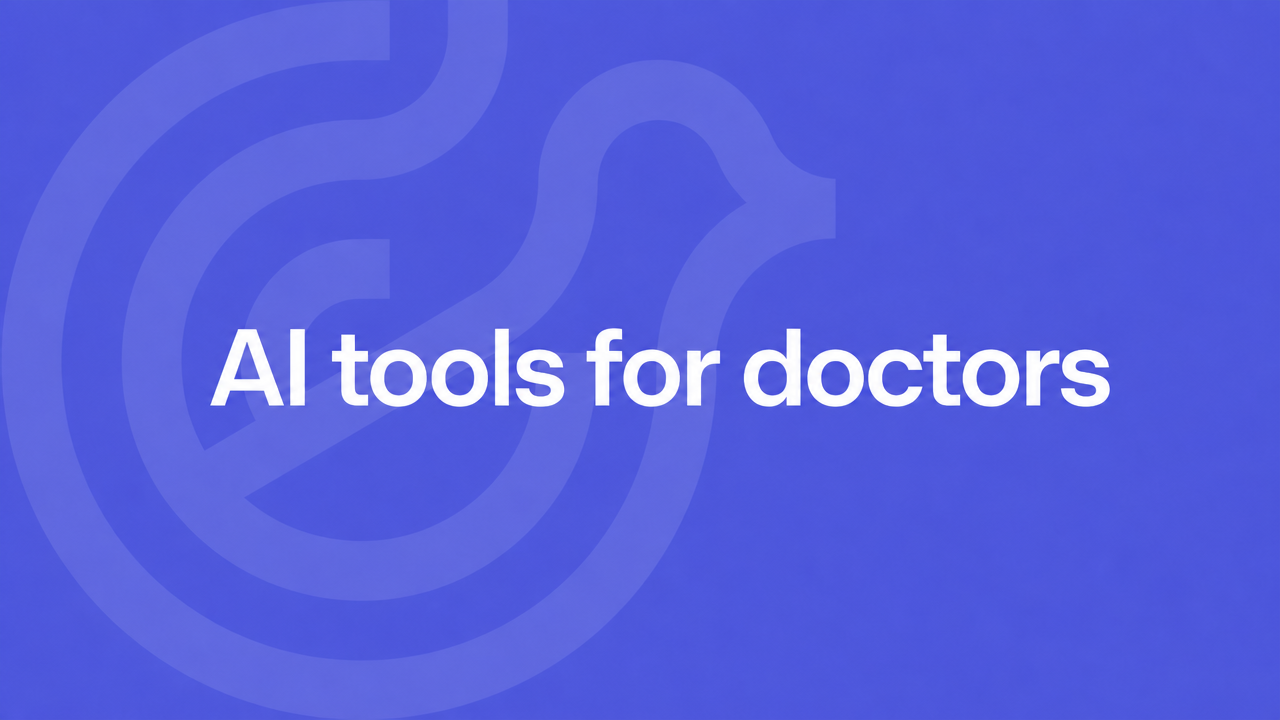 AI tools for doctors on a violet Lyrebird Health title card