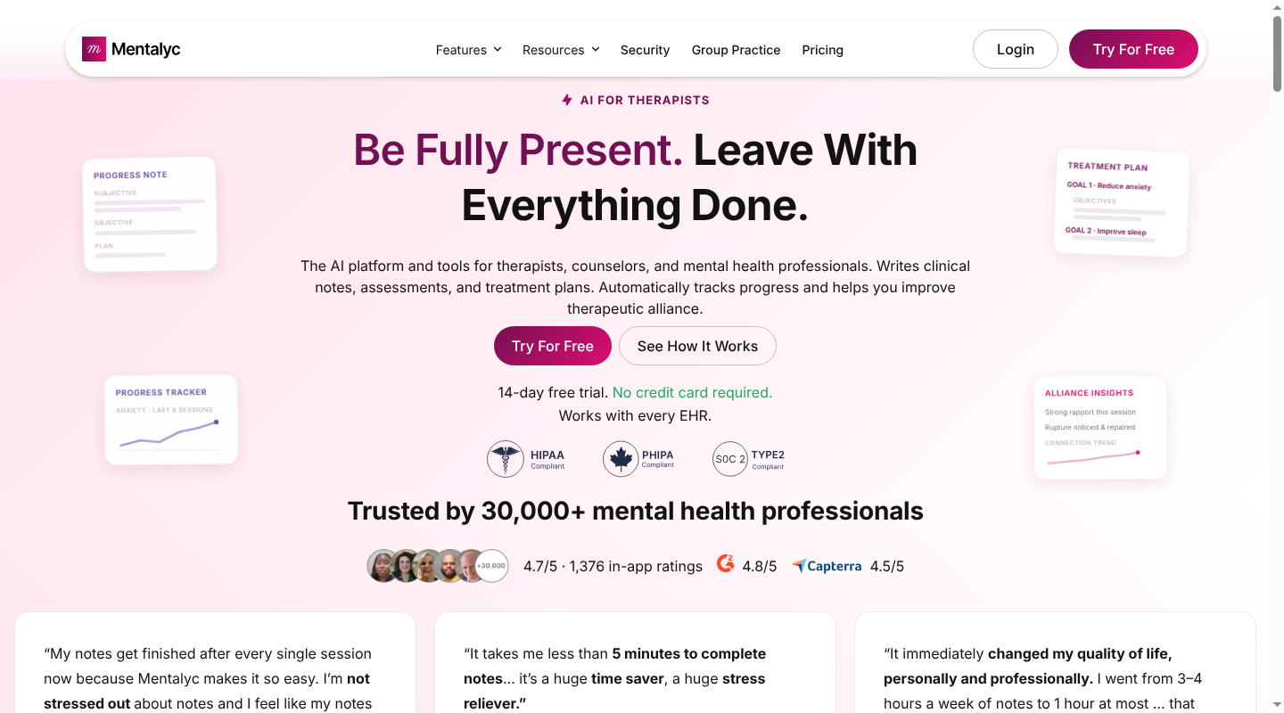 Mentalyc therapist notes and progress tools