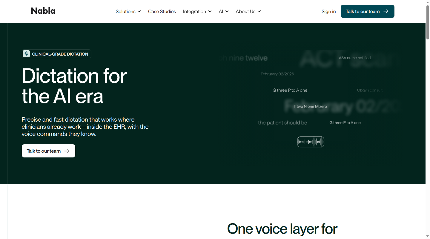 Nabla clinical dictation product page