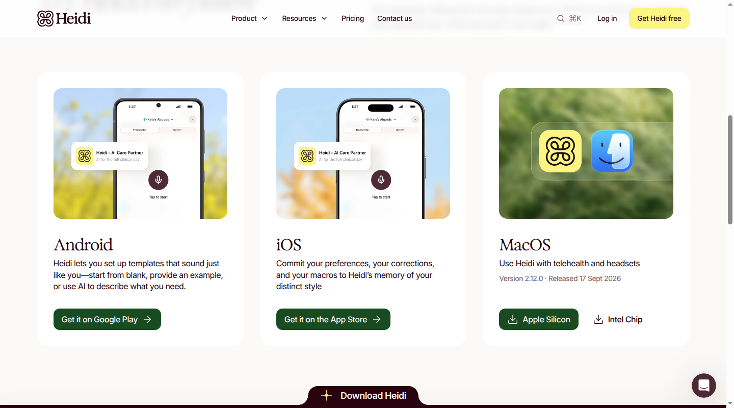 Heidi Health Mac downloads for Apple silicon and Intel