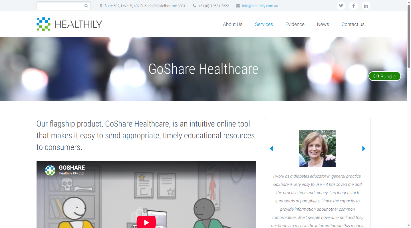 Healthily GoShare Healthcare page for sending timely patient education resources