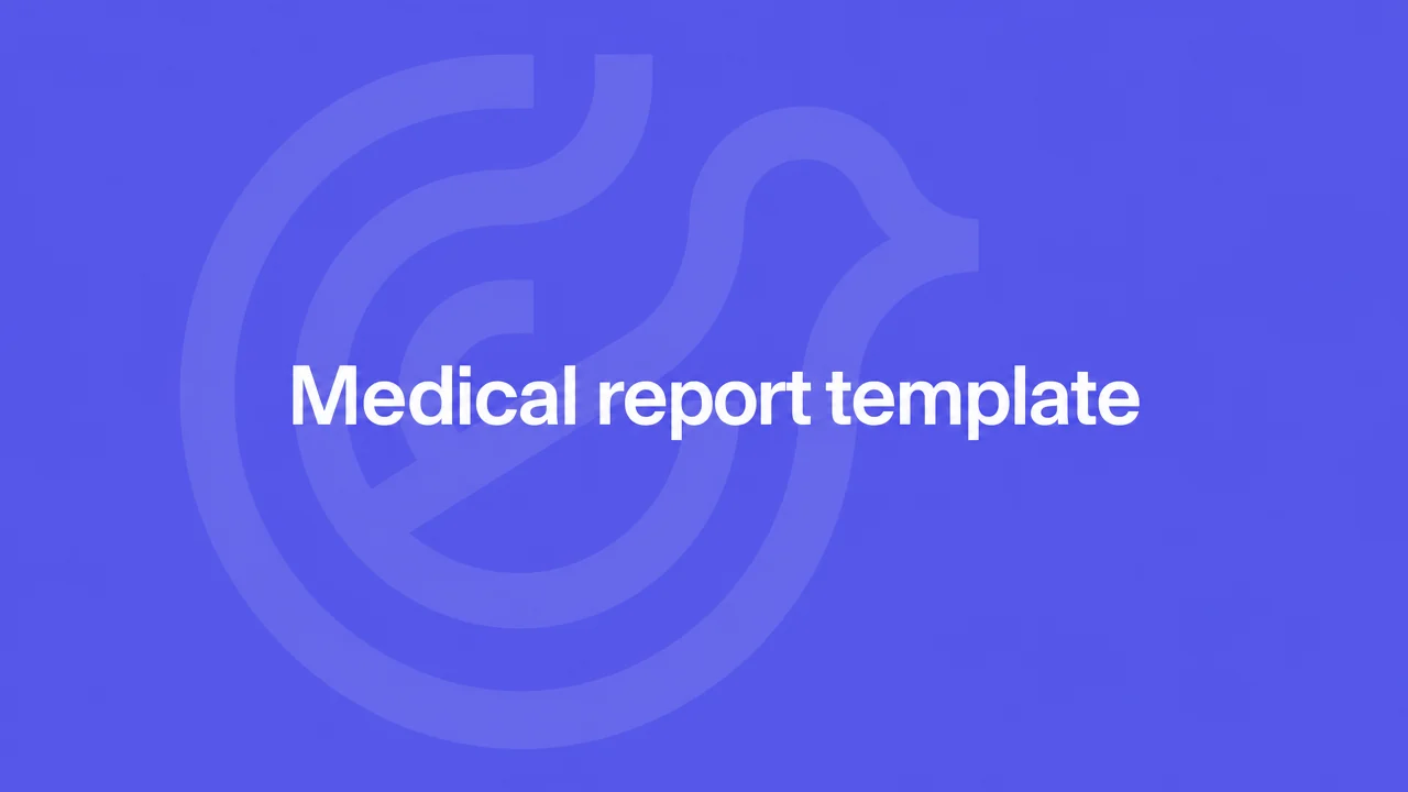 Medical report template on a violet Lyrebird Health background