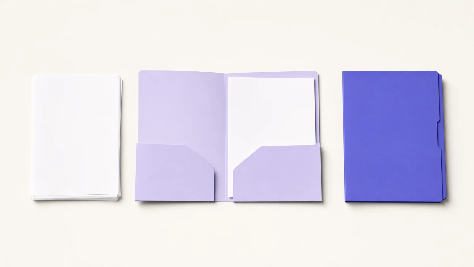 Blank intake papers organised into an open folder and a closed record folder