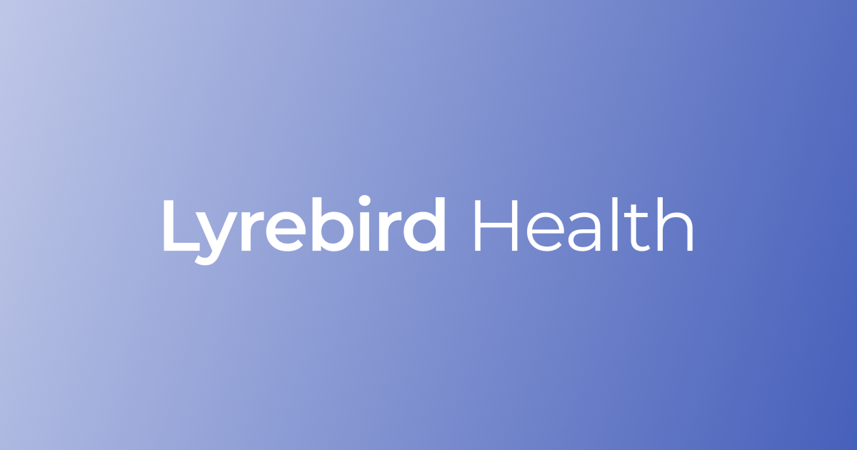 Lyrebird Health wordmark on a blue gradient background