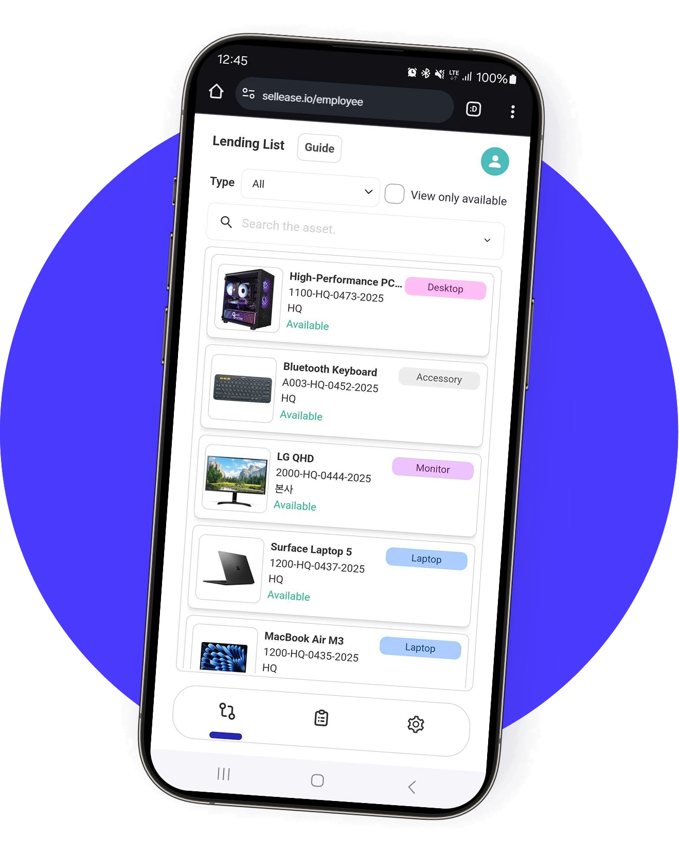 Sellease asset lending — from mobile request to return