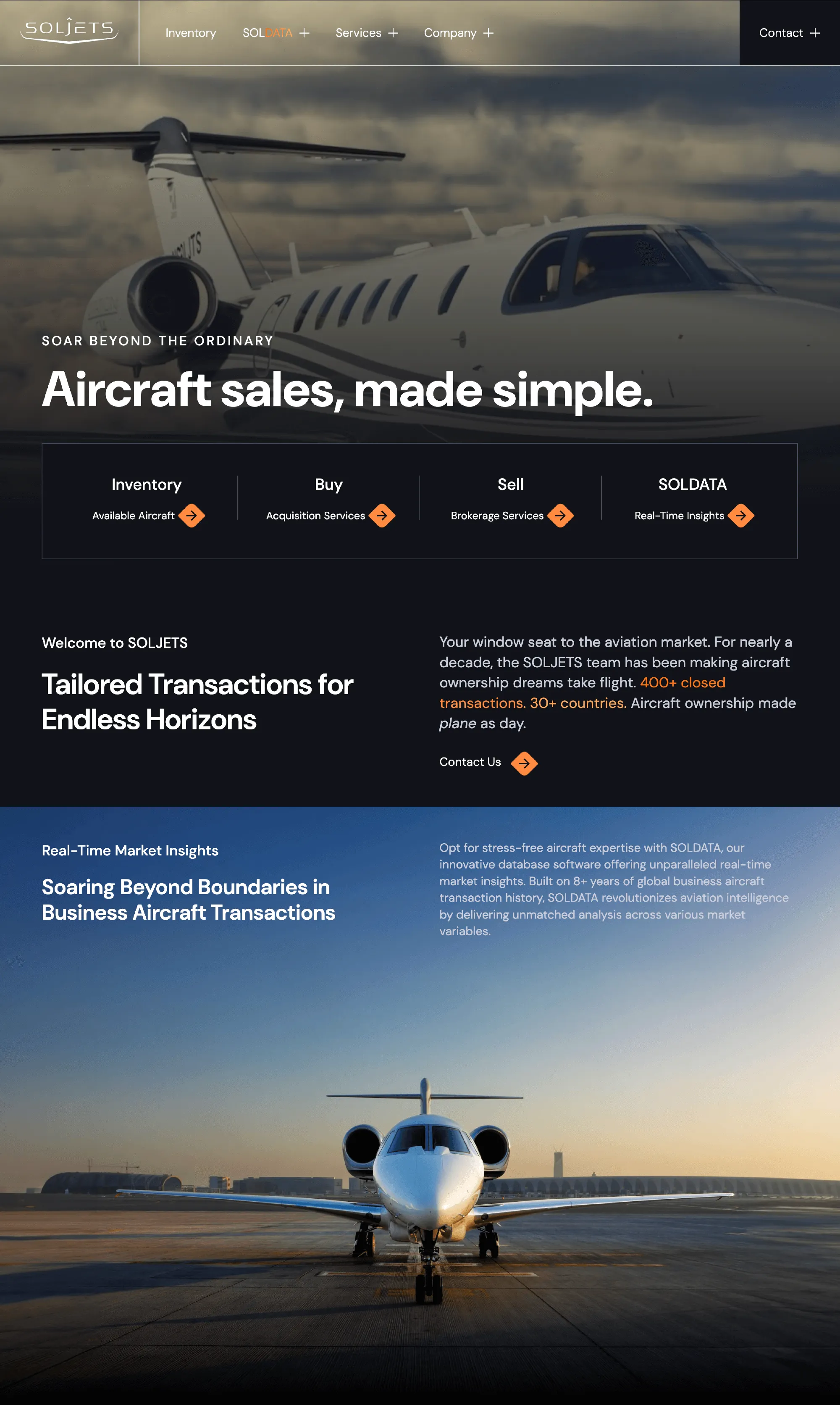 Screenshot of Soljet's homepage