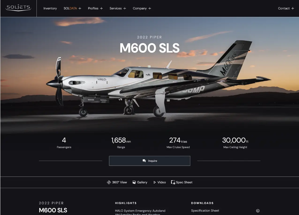 Hero section of Soljet's inventory page